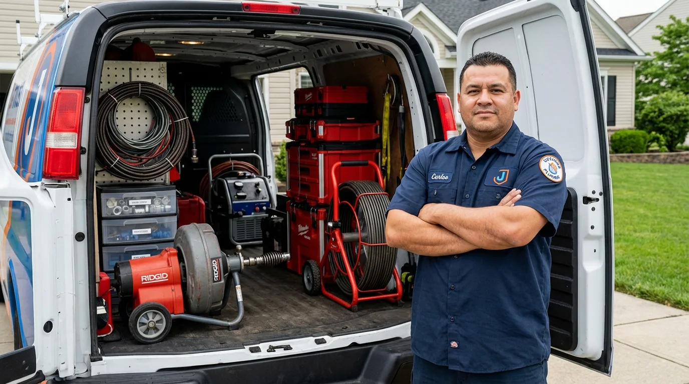 Professional drain cleaning equipment and Johns Plumbing LLC plumber in Mattawan