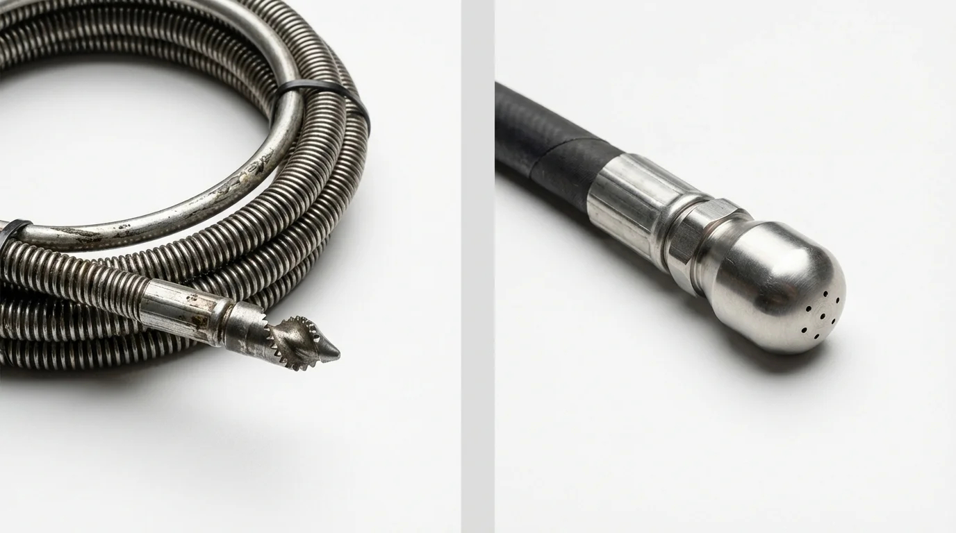 Drain snake cable and hydro jetting nozzle used for drain cleaning in Mattawan, MI